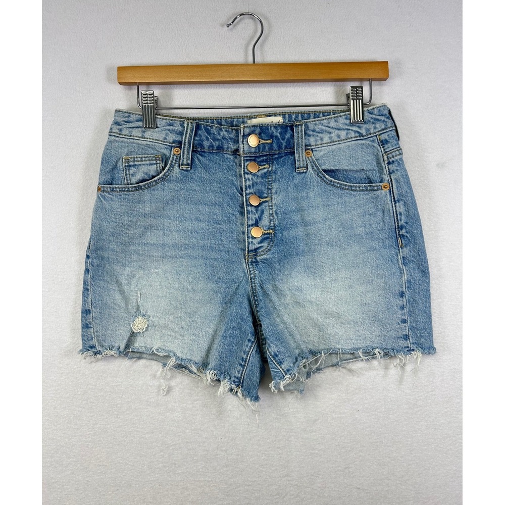 Women's‎ Denim High Rise Button Fly Shorts Light Wash Distressed Size 2/26R